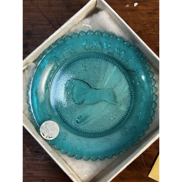 Vintage Pairpoint Glass Cup Plate Turquoise Cape Cinema Anniversary 1980 MA - Picture 2 of 8